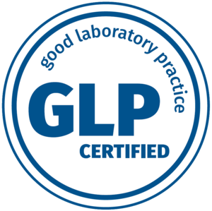 Logotipo de laboratorio certificado GLP que indica el cumplimiento de Hohenstein con las Buenas Prácticas de Laboratorio para pruebas de dispositivos médicos