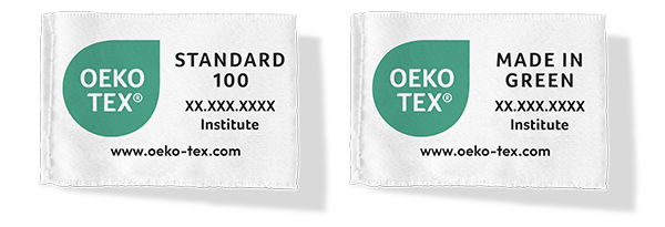 Example OEKO-TEX® STANDARD 100 and OEKO-TEX® MADE IN GREEN labels with details used to validate the certifications