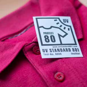 Camisa rosa con etiqueta certificada UV STANDARD 801